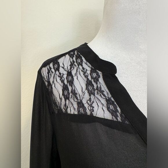 Anthropologie Lush Black Long Sleeve Sheer Top Lace Accents Women’s Size Medium - Picture 9 of 15